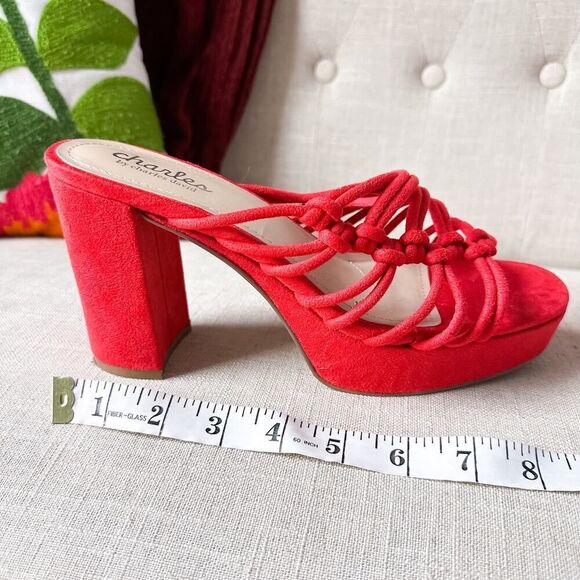 Charles by Charles David Red Strappy Mules Platform Block Heel Size 8 - Picture 11 of 12